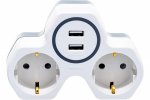 Feron Разветвитель сетевой 2-местный и с 2-мя выходами USB, с/з, ADP16-14-20, белый/серый 32872