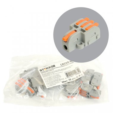 Фотография товара 'Feron 49791 Клемма пружинная компактная STEKKER LD220-103, 4-проводная 0,2-4мм2, 450В, 32А'