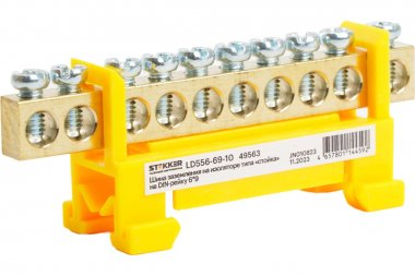 Фотография товара 'Feron 49563 LD556-69-10 Шина "PE" на изоляторе 6*9 тип "стойка" на DIN-рейку 10 выводов'