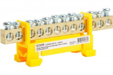 Фотография товара 'Feron 49564 LD556-69-12 Шина "PE" на изоляторе 6*9 тип "стойка" на DIN-рейку 12 выводов'