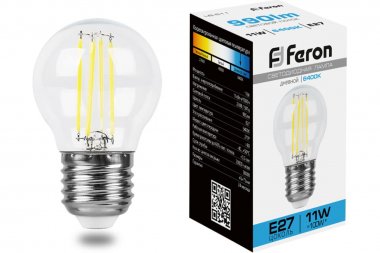 Фотография товара 'Feron 38226 Лампа светодиодная филамент LB-511, G45 (шар малый), 11W 230V E27 6400К'