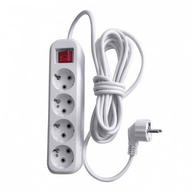 Фотография товара 'Feron Удлинитель четырехместный с/з с выключателем, 3x0,75, 3м, серия Home, HM03-41-03 (У10А-003), белый 39524'