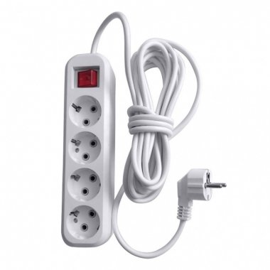 Фотография товара 'Feron Удлинитель четырехместный с/з с выключателем, 3x0,75, 5м, серия Home, HM03-41-05 (У10А-003), белый 39525'