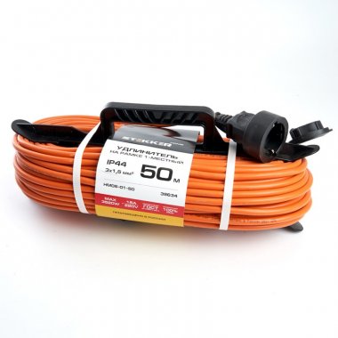 Фотография товара 'Feron Удлинитель бытового и аналогичного назначения на рамке 1 гнездо 3*1,5, оранжевый, 50м, HM05-01-50 39634'