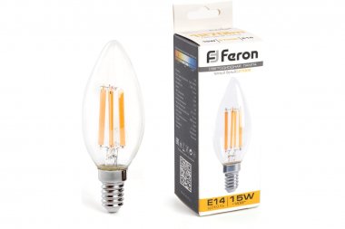 Фотография товара 'Feron 38256 Лампа светодиодная филамент LB-717, C35 (свеча), 15W 230V E14 2700К'