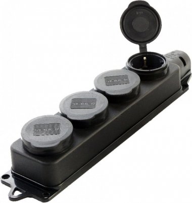 Фотография товара 'Feron Розетка переносная 4-местная c/з, каучук, RST16-24-44, черный 39019'