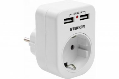 Фотография товара 'Feron Переходник сетевой с/з (+ 2 USB 2,1А), 250В, 16A, ADP16-24-20, белый 39626'