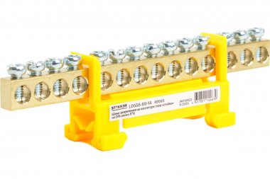 Фотография товара 'Feron 49565 LD556-69-14 Шина "PE" на изоляторе 6*9 тип "стойка" на DIN-рейку 14 выводов'