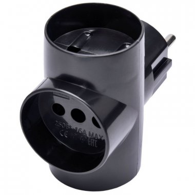 Фотография товара 'Feron Разветвитель сетевой 3-местный б/з, ADP10-15-20, черный 39001'