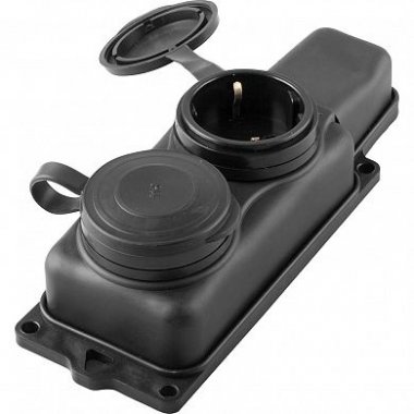 Фотография товара 'Feron RST16-22-44 Розетка переносная двухместная c заземлением с крышкой каучук 230V 16А IP44 32738'