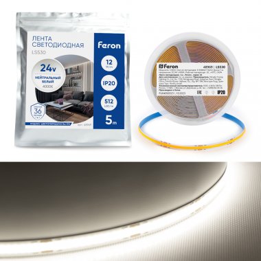 Фотография товара 'Feron 48969 Лента светодиодная 24V LS530, 512*COB, 12W/m, IP20, 4000К'