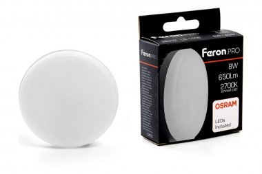 Фотография товара 'Feron 38202 Лампа светодиодная LB-1508, GX53 (таблетка), 8W 230V GX53 2700К'