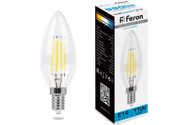 Фотография товара 'Feron 38231 Лампа светодиодная филамент LB-713, C35 (свеча), 11W 230V E14 6400К'