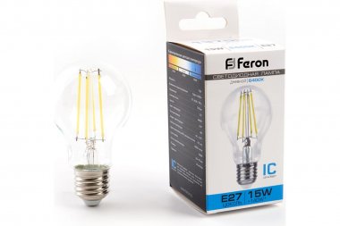 Фотография товара 'Feron 48284 Лампа светодиодная филамент LB-615, A60 (шар), 15W 230V E27 6400К'