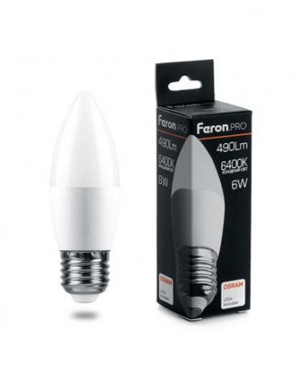 Фотография товара 'Feron LB-1306 Лампа светодиодная Свеча E27 6W 6400K'