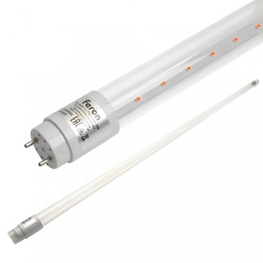 Фотография товара 'Feron Лампа для растений, Т8 (фитолампа), 22W 175-265V G13 (красно-синий), рассеиватель прозрачный угол рассеивания 220°, корпус стекло, 1200*26мм, 51663'