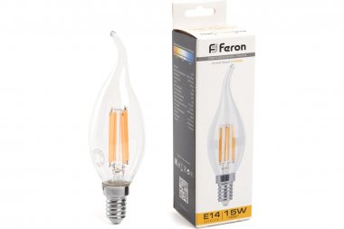 Фотография товара 'Feron 38261 Лампа светодиодная филамент LB-718, C35T (свеча на ветру), 15W 230V E14 2700К'