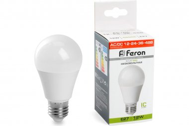 Фотография товара 'Feron 48729 Лампа светодиодная LB-193, A60 (шар), 12W 12-48V E27 4000К'