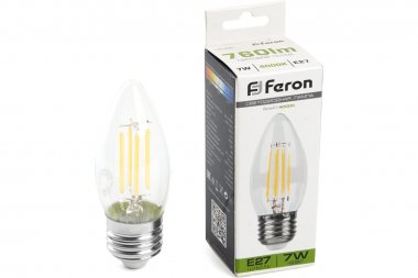 Фотография товара 'Feron 38271 Лампа светодиодная филамент LB-66, C35 (свеча), 7W 230V E27 4000К'
