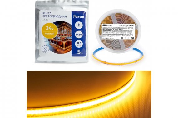 Фотография товара 'Feron 48269 Лента светодиодная 24V LS530 , 320*COB, 8W/m, IP20'
