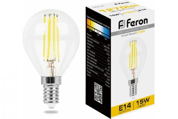Фотография товара 'Feron 38249 Лампа светодиодная филамент LB-515, G45 (шар малый), 15W 230V E14 2700К'