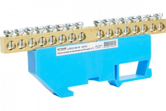 Фотография товара 'Feron 49536 LD555-69-16 Шина "N" на изоляторе 6*9 на DIN-рейку 16 выводов'