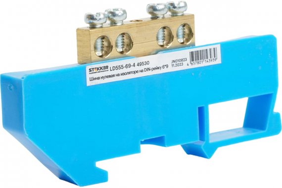 Фотография товара 'Feron 49530 LD555-69-4 Шина "N" на изоляторе 6*9 на DIN-рейку 4 вывода, синий'