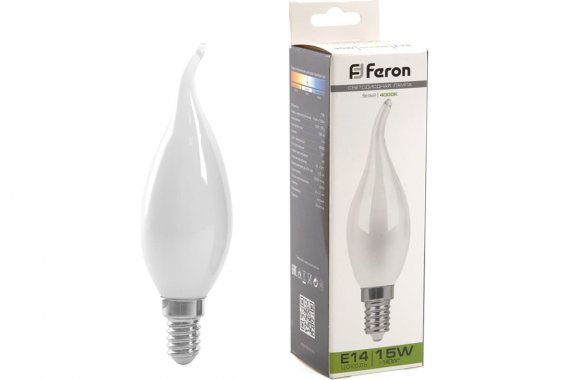 Фотография товара 'Feron 38262 Лампа светодиодная филамент LB-718, C35T (свеча на ветру), 15W 230V E14 4000К'