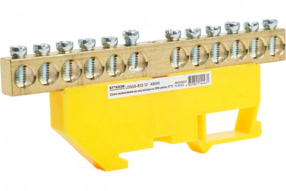 Фотография товара 'Feron 49555 LD555-812-12 Шина "PE" на изоляторе 8*12 на DIN-рейку 12 выводов'