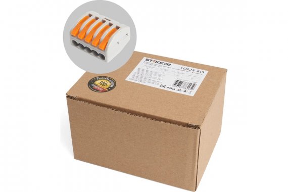 Фотография товара 'Feron 39868 Клемма пружинная универсальная STEKKER LD222-615, 5-проводная 0,5-6 мм2, 450В'