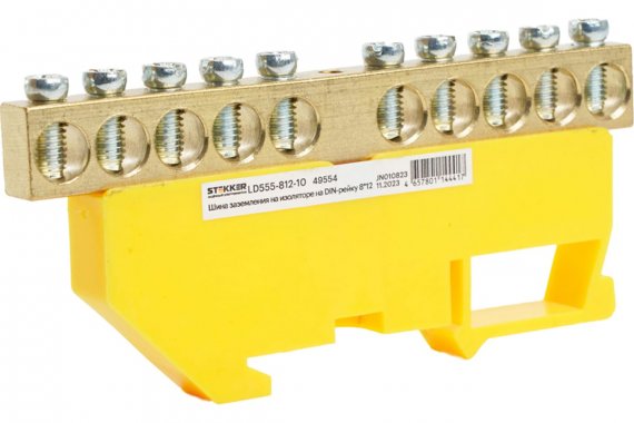 Фотография товара 'Feron 49554 LD555-812-10 Шина "PE" на изоляторе 8*12 на DIN-рейку 10 выводов'