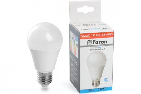 Фотография товара 'Feron 48732 Лампа светодиодная LB-192, A60 (шар), 10W 12-48V E27 6400К'