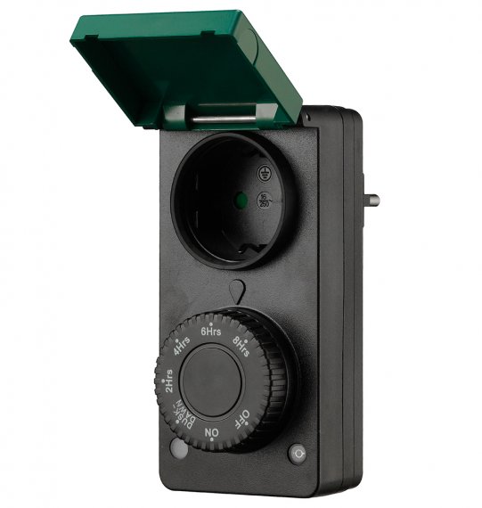 Фотография товара 'Feron Розетка  (суточная механическая), IP44, 230V, 2300Вт/10А цвет черный, зеленый, 51434'