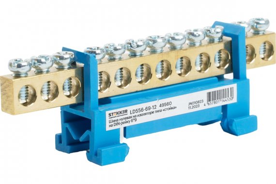 Фотография товара 'Feron 49560 LD556-69-12 Шина "N" на изоляторе 6*9 тип "стойка" на DIN-рейку 12 выводов'