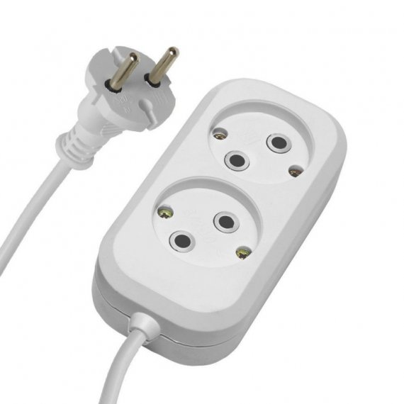 Фотография товара 'Feron Удлинитель двухместный б/з 2x0,75, 2м, серия Home, HM01-20-02 (У10-428), белый 39201'