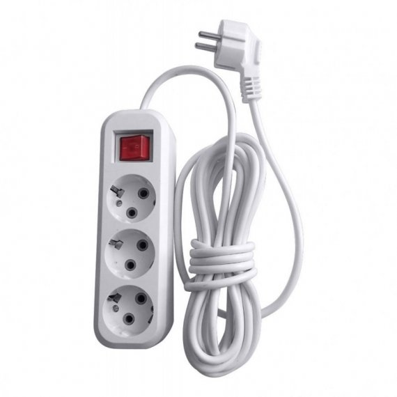 Фотография товара 'Feron Удлинитель трехместный с/з с выключателем, 3x0,75, 2м, серия Home, HM03-31-02 (У10А-002), белый 39197'