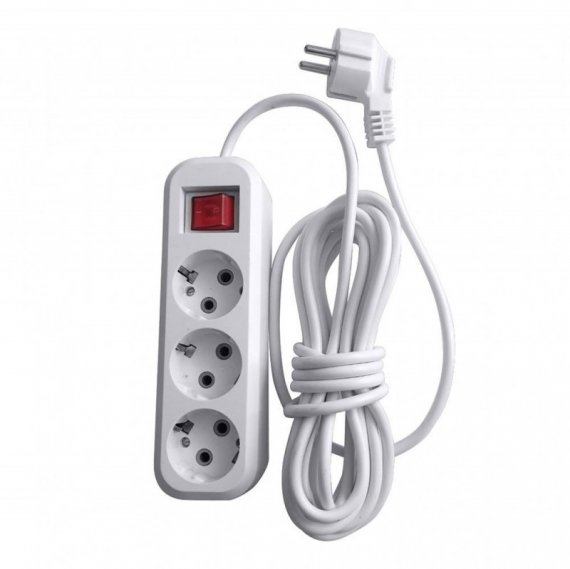 Фотография товара 'Feron Удлинитель трехместный с/з с выключателем, 3x0,75, 7м, серия Home, HM03-31-07 (У10А-002), белый 39200'