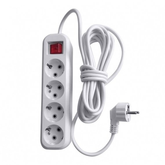 Фотография товара 'Feron Удлинитель четырехместный с/з с выключателем, 3x0,75, 3м, серия Home, HM03-41-03 (У10А-003), белый 39524'