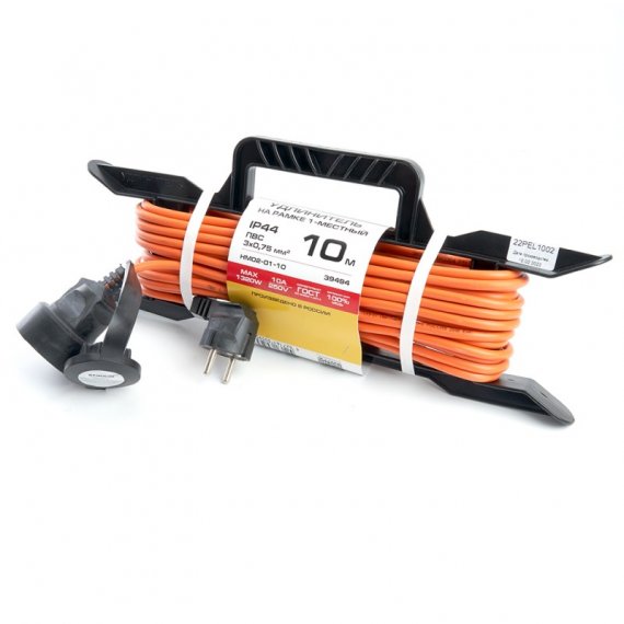 Фотография товара 'Feron Удлинитель на рамке 1-местный с/з, 3*0,75, 10м, оранжевый, (Атлант, 40186), HM02-01-10 39494'