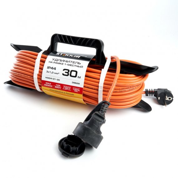 Фотография товара 'Feron Удлинитель бытового и аналогичного назначения на рамке 1 гнездо 3*1, оранжевый, 30м, HM04-01-30 (US1) 39629'