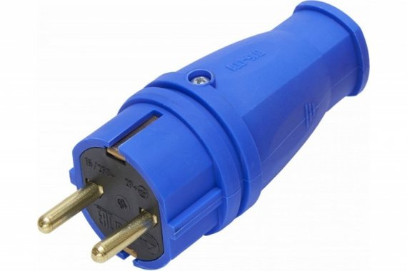 Фотография товара 'Feron Вилка прямая с/з, каучук 250В, 16A, IP44, RPG16-21-441 (В 16-001), синий 39161'