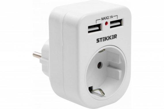 Фотография товара 'Feron Переходник сетевой с/з (+ 2 USB 2,1А), 250В, 16A, ADP16-24-20, белый 39626'