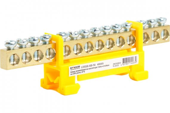 Фотография товара 'Feron 49565 LD556-69-14 Шина "PE" на изоляторе 6*9 тип "стойка" на DIN-рейку 14 выводов'