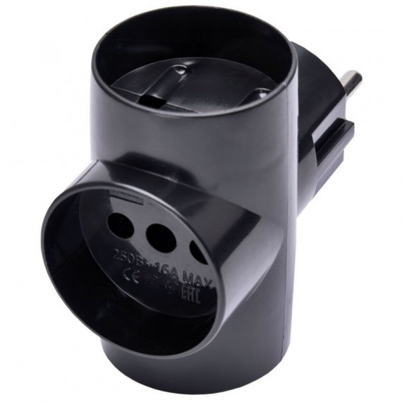 Фотография товара 'Feron Разветвитель сетевой 3-местный б/з, ADP10-15-20, черный 39001'