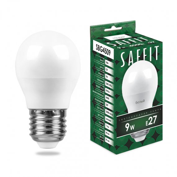 Фотография товара 'Feron 55083/10 Лампа светодиодная SAFFIT SBG4509, G45 (шар), 9W 230V E27 4000К'