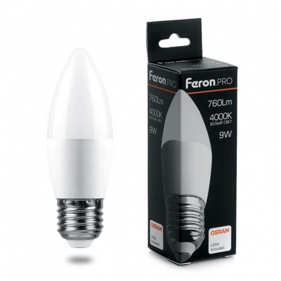 Фотография товара 'Feron Лампа светодиодная, (9W) 230V E27 4000K C37, LB-1309'