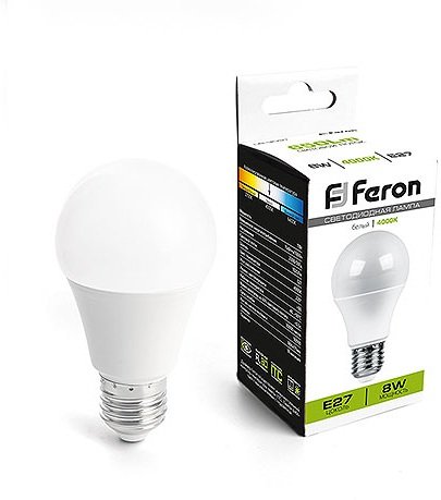 Фотография товара 'Feron 41372 Лампа светодиодная LB-3091, A60 (шар), 8W 230V E27 4000К'
