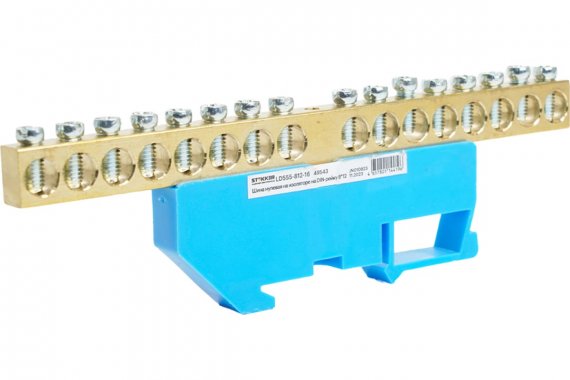 Фотография товара 'Feron 49543 LD555-812-16 Шина "N" на изоляторе 8*12 на DIN-рейку 16 выводов'