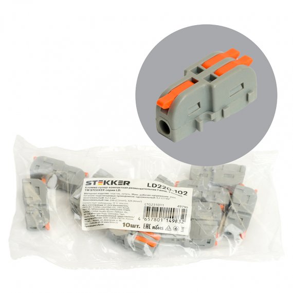 Фотография товара 'Feron 49790 Клемма пружинная компактная STEKKER LD220-102, 3-проводная 0,2-4мм2, 450В, 32А'