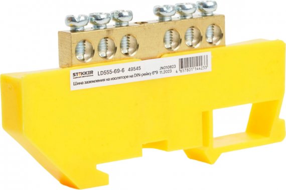 Фотография товара 'Feron 49545 LD555-69-6 Шина "PE" на изоляторе 6*9 на DIN-рейку 6 выводов'